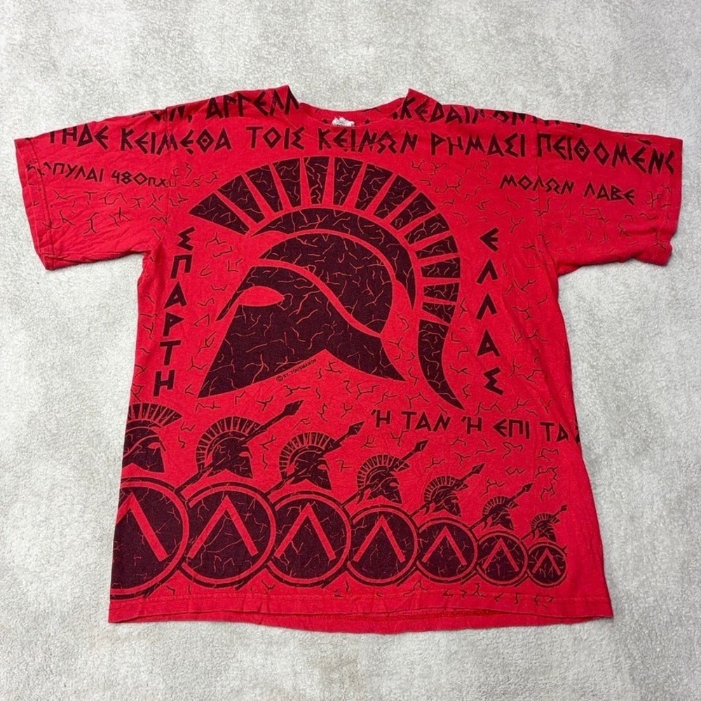 Vintage St. Tousmanof Spartan Greek AOP T-Shirt Red All Over Print Mens M